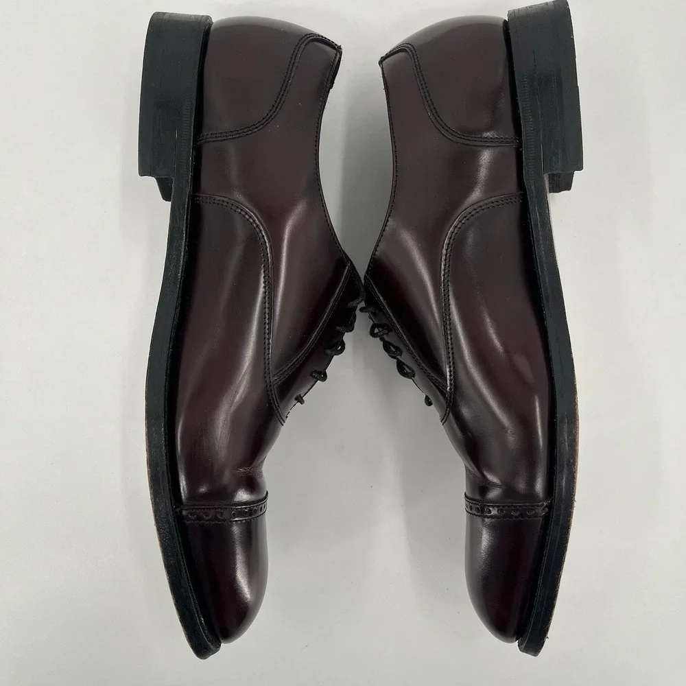 FLORSHEIM Men's 10D Brown Burgundy Leather Oxfords Cap Toe High Shine Dress Shoe